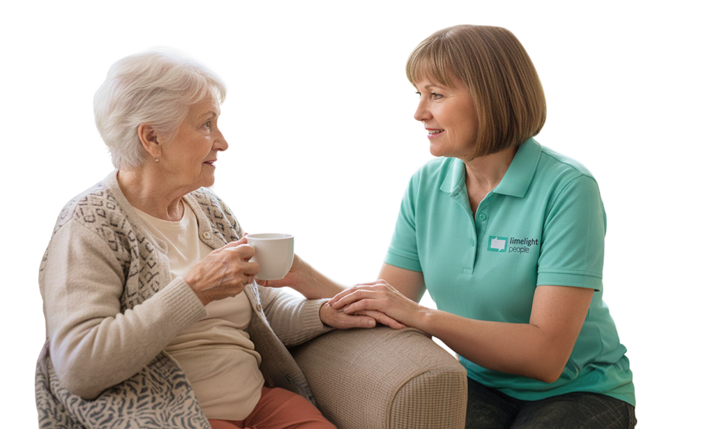 A Limelight People aged care temp worker and a female aged care resident